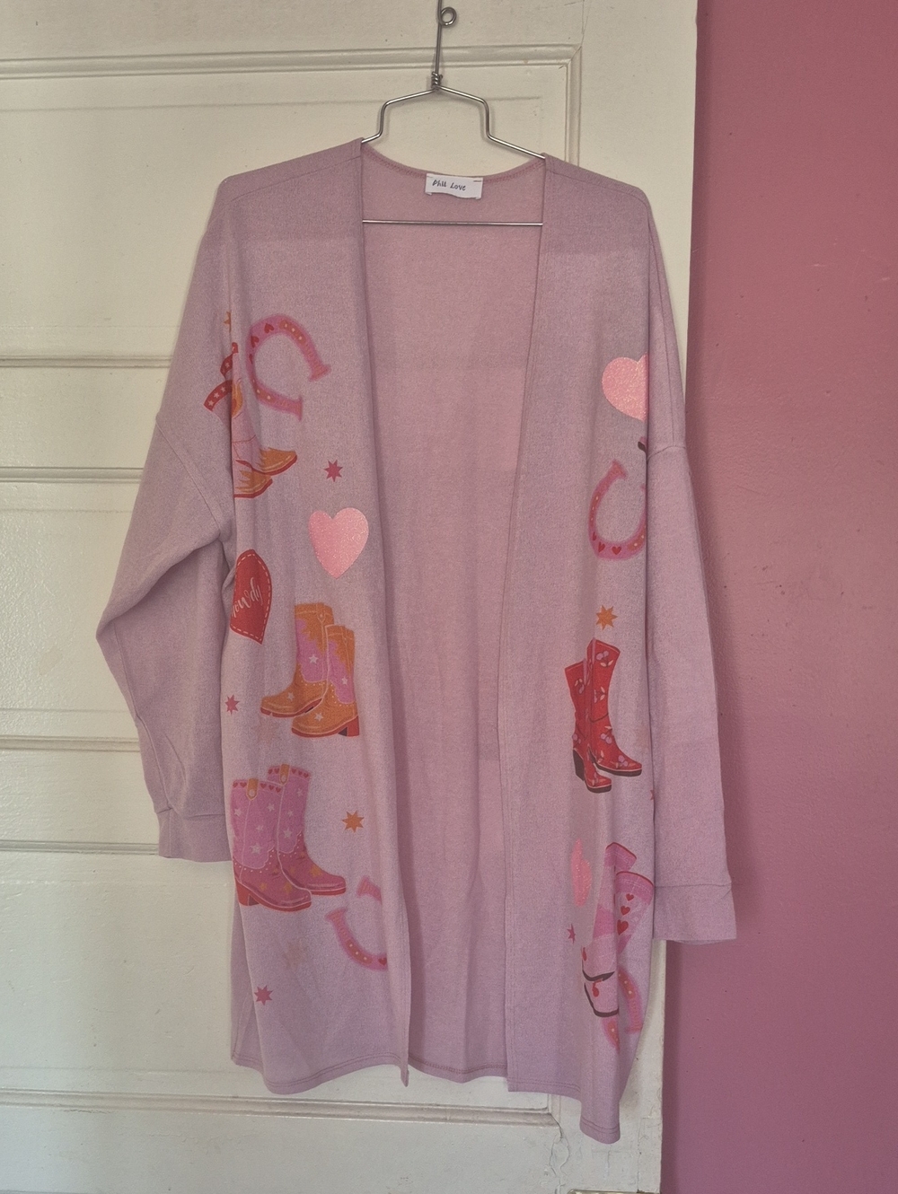 Mila Rose Pink Printed Open-Front Cardigan